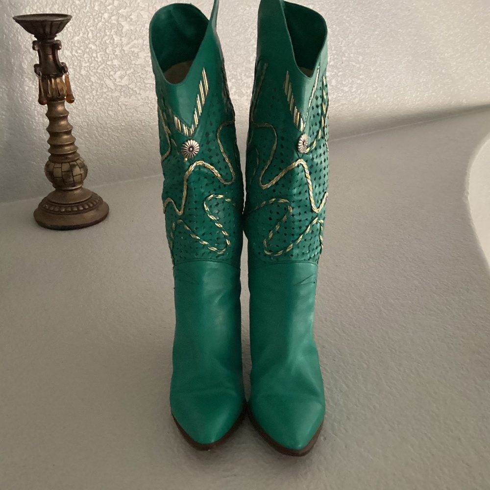 Vera Cuoio Women Vintage Design Boots, Size 8.5, Color  Teal, Multi Color